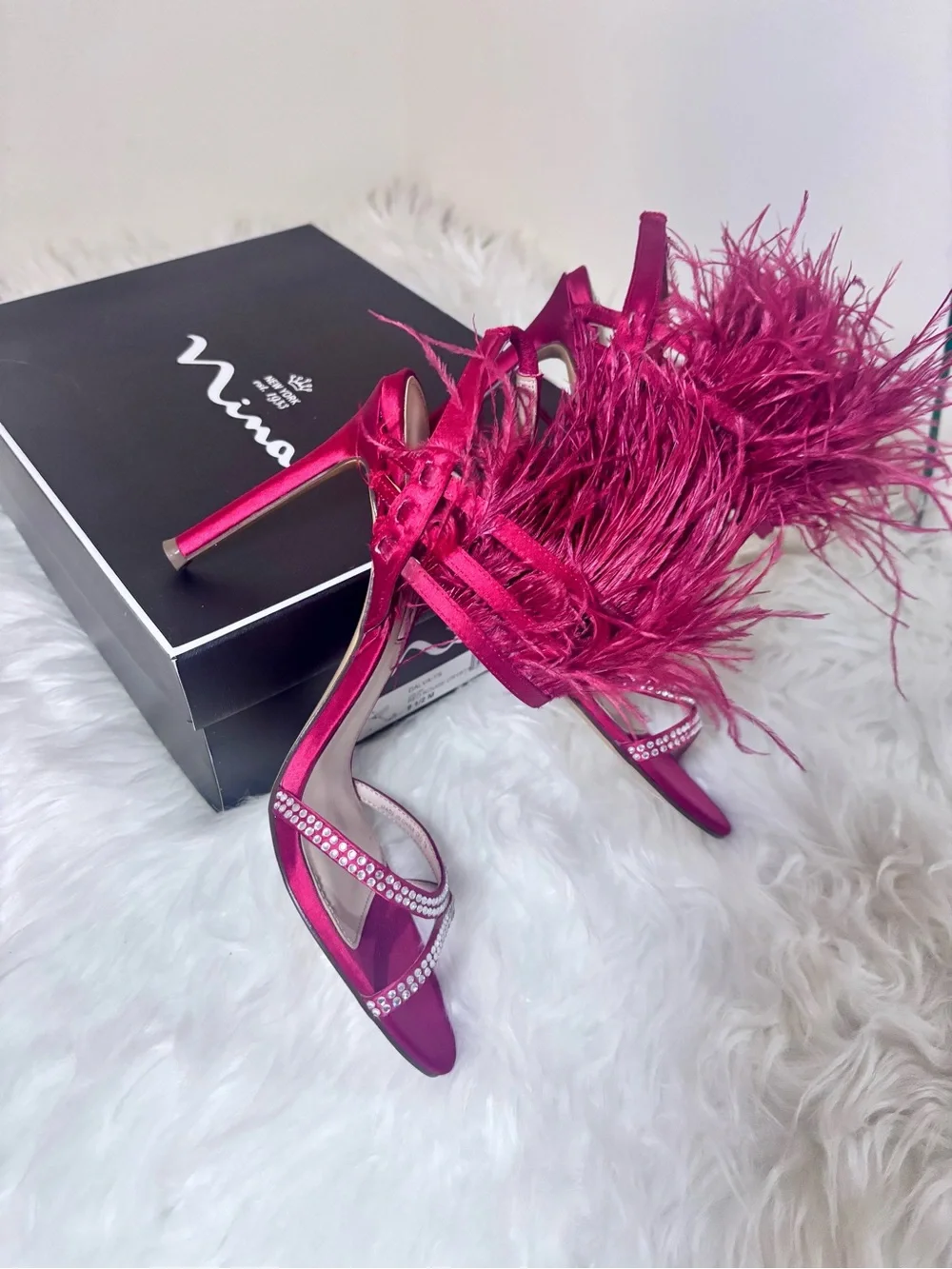 Nina RED ROUGE Feather Rhinestone Dress Sandals